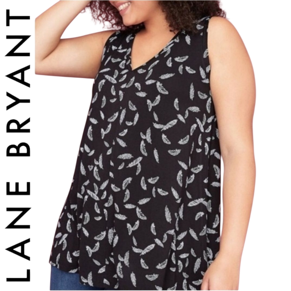 Lane Bryant Feather Print Black & White Sleeveless Top 22/24 3X EUC